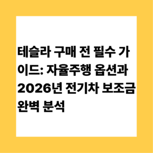 테슬라 구매 전 필수 가이드: 자율주행 옵션과 2026년 전기차 보조금 완벽 분석